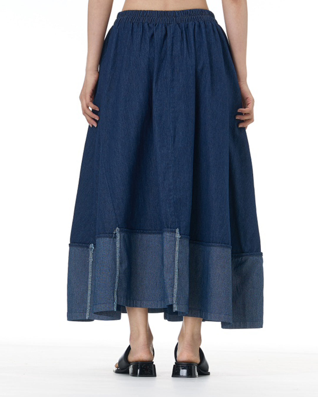 Denim Patchwork Midi Skirt