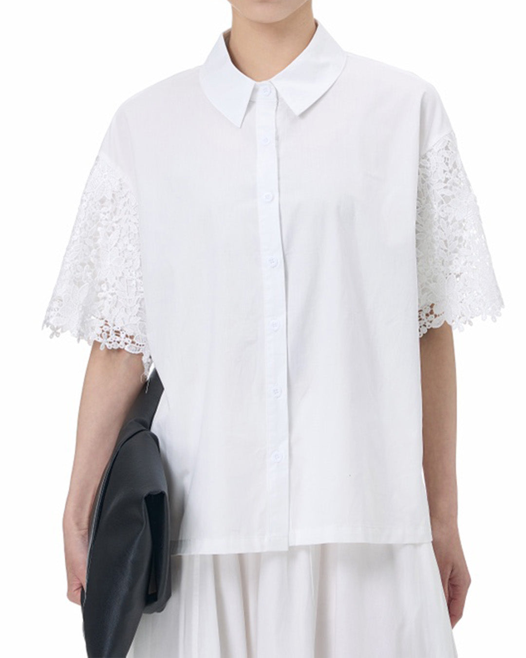 Shirt with Lace Panel Sleeves