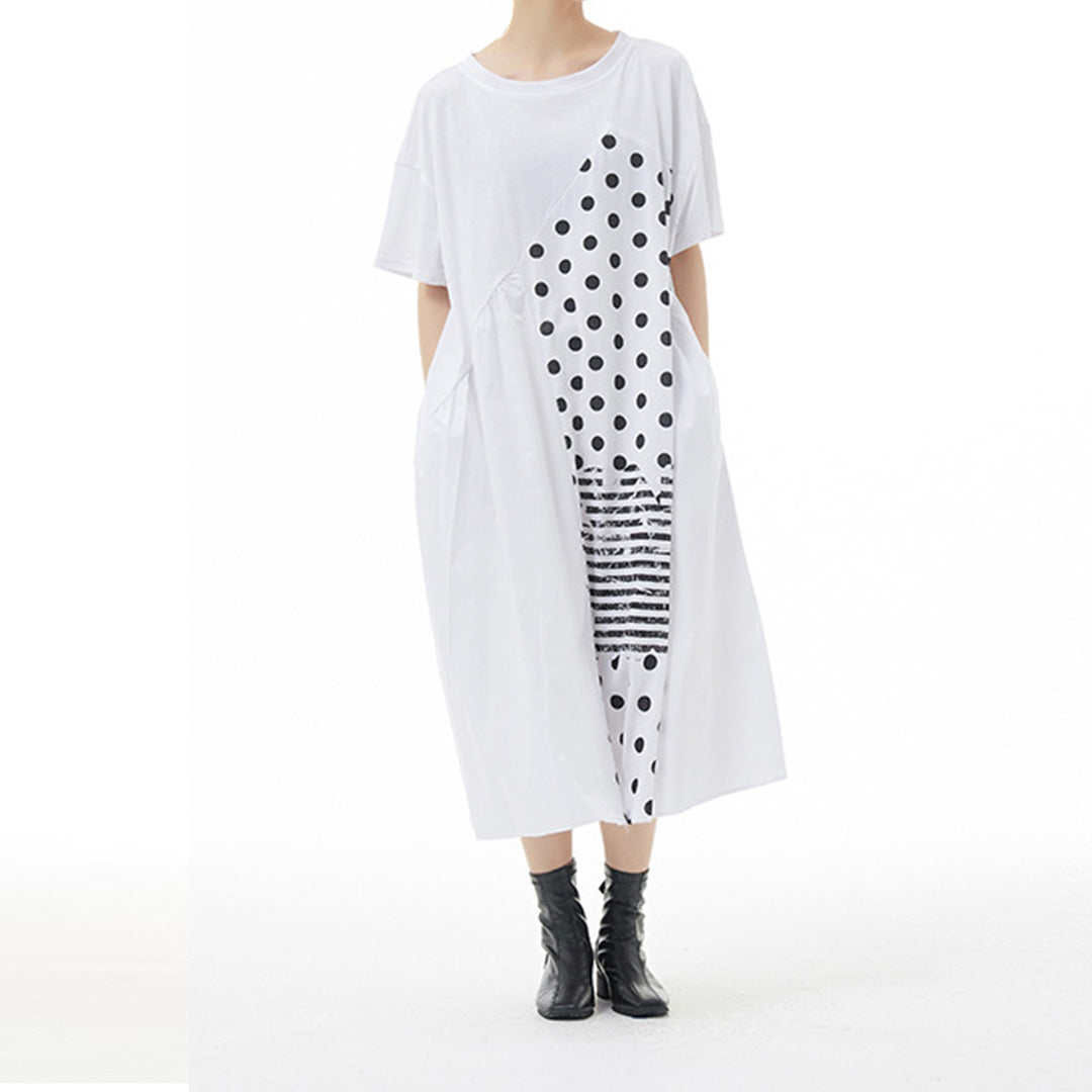 In Stock Cotton Dot Pattern Patchworks Dress