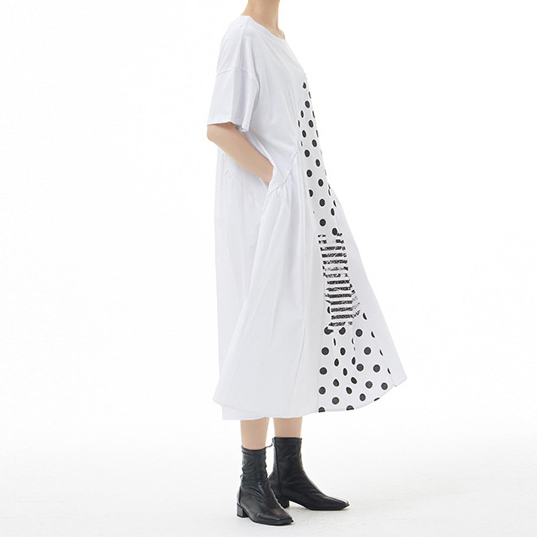 In Stock Cotton Dot Pattern Patchworks Dress