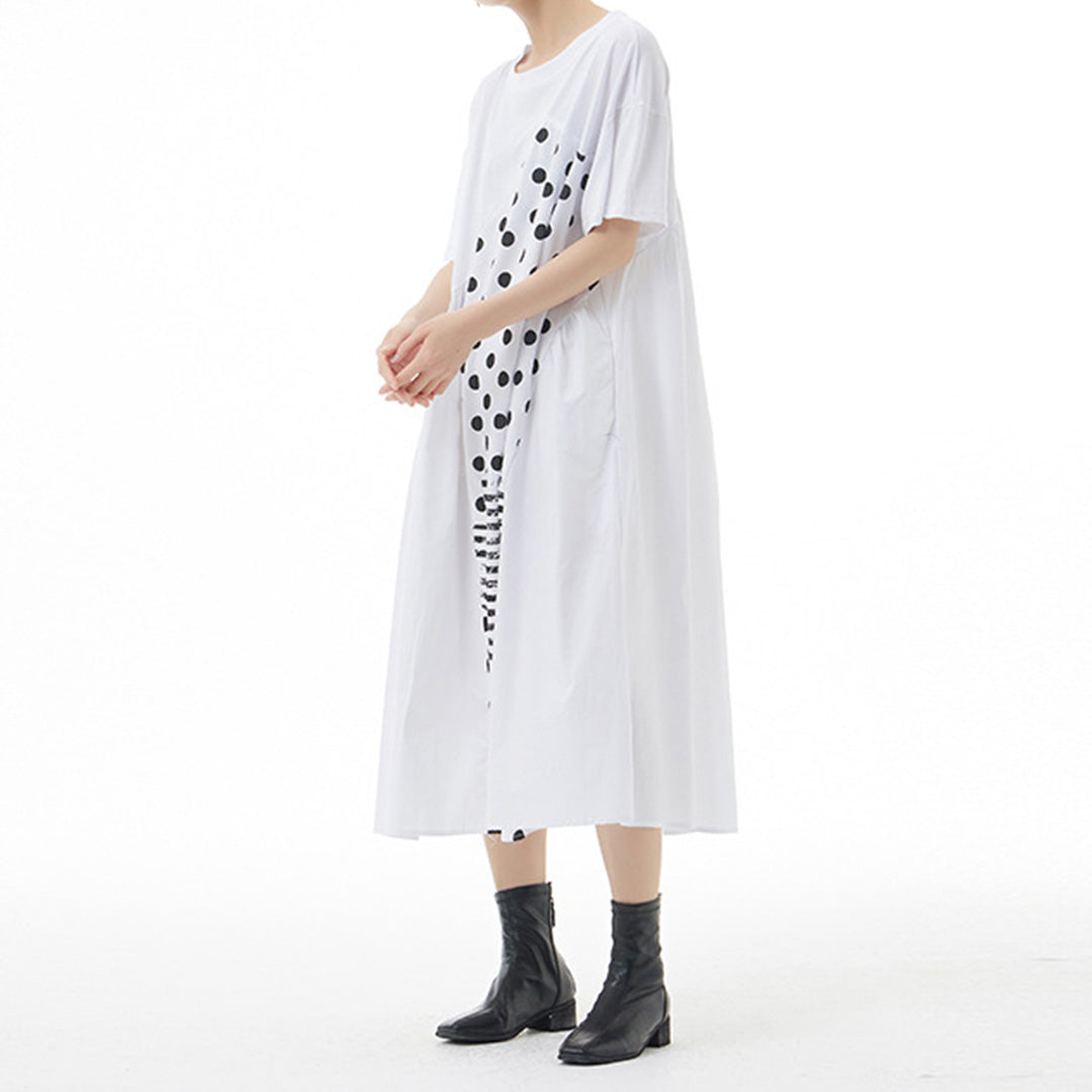 In Stock Cotton Dot Pattern Patchworks Dress