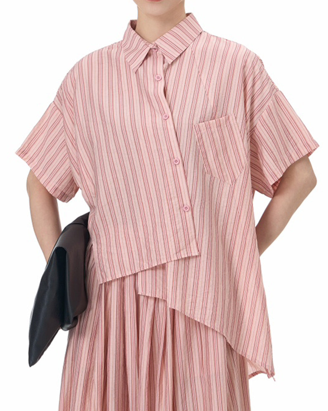 Asymmetric Short Sleeves Shirt with Colorful Stripes