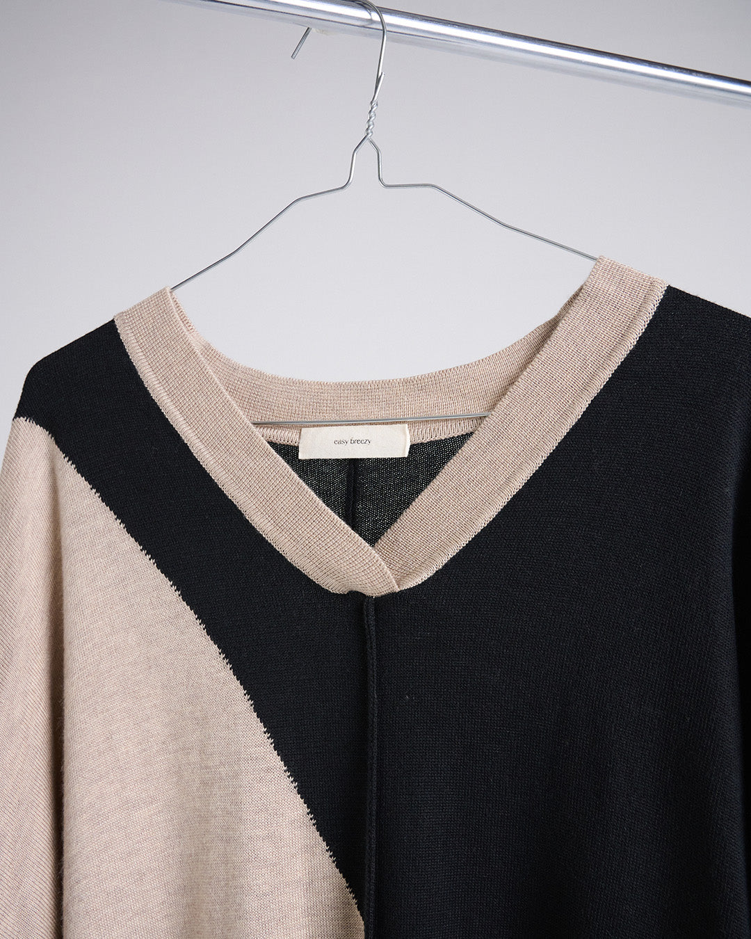 Wool Blend Colour block V-Neck Long Sleeve Dress