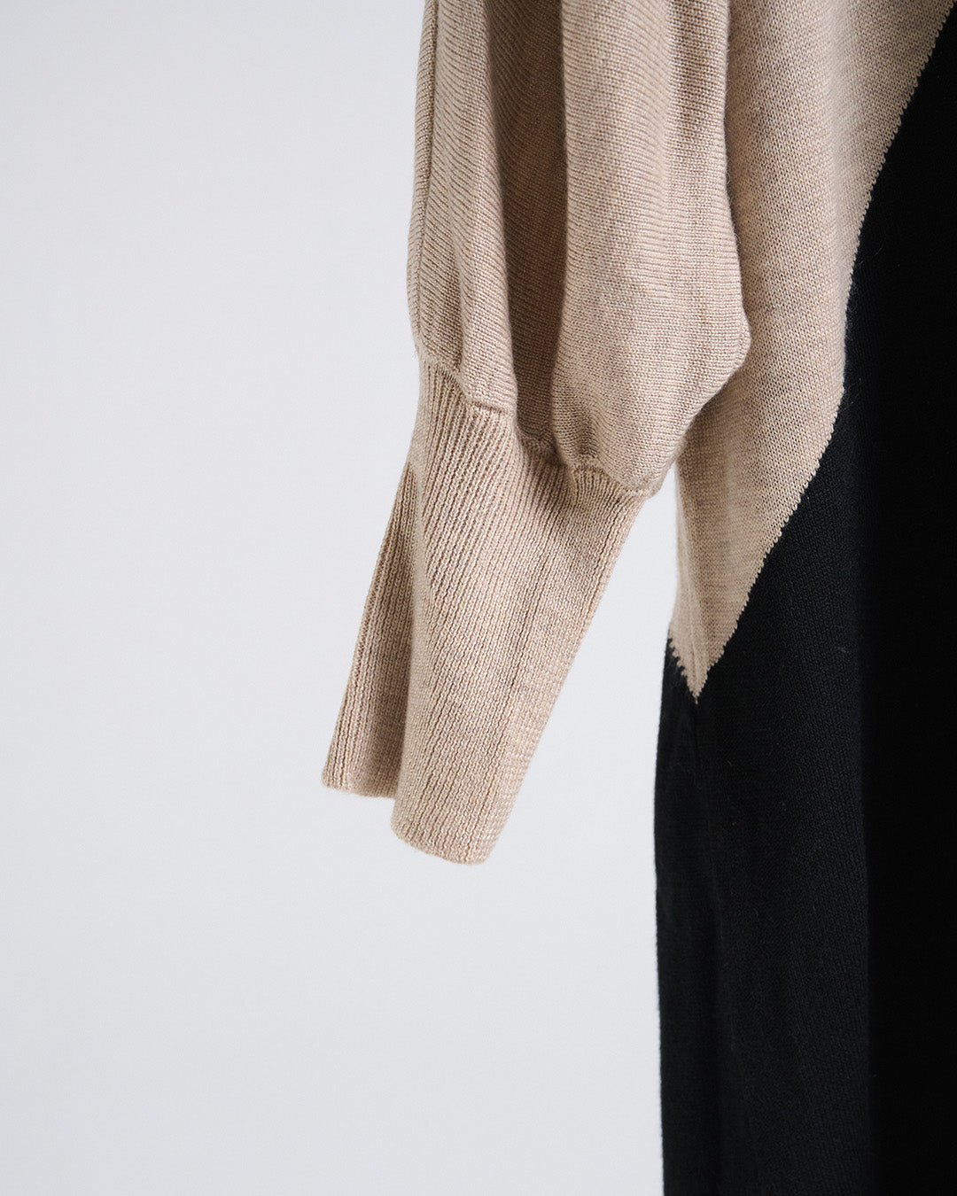 Wool Blend Colour block V-Neck Long Sleeve Dress
