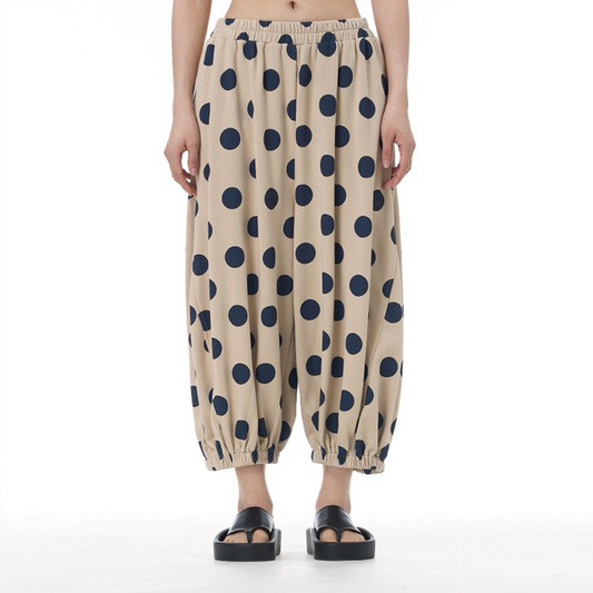 Cropped Polka Dot Pants with Tapered Cuffs