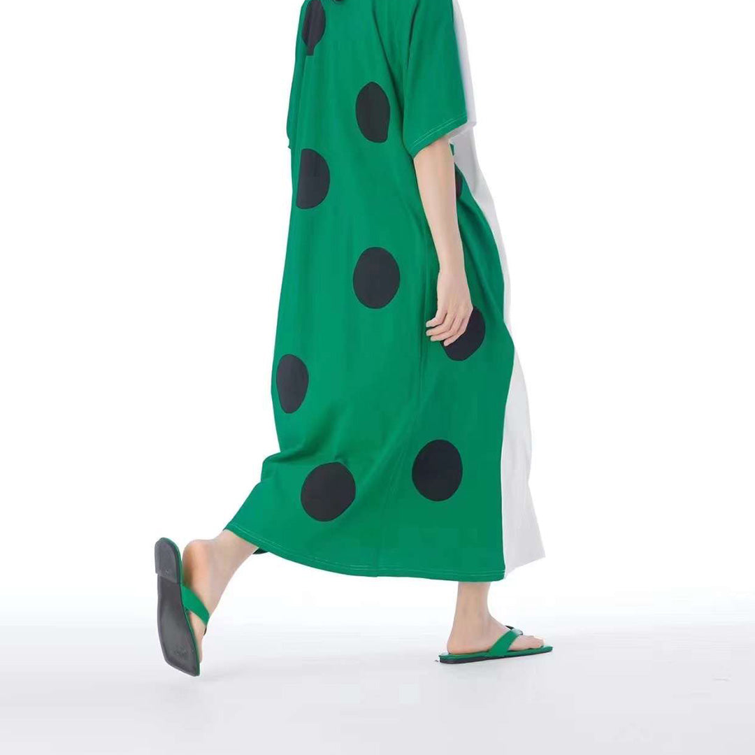 Back Green Dot Print Cotton Dress