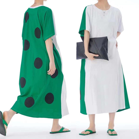 Back Green Dot Print Cotton Dress