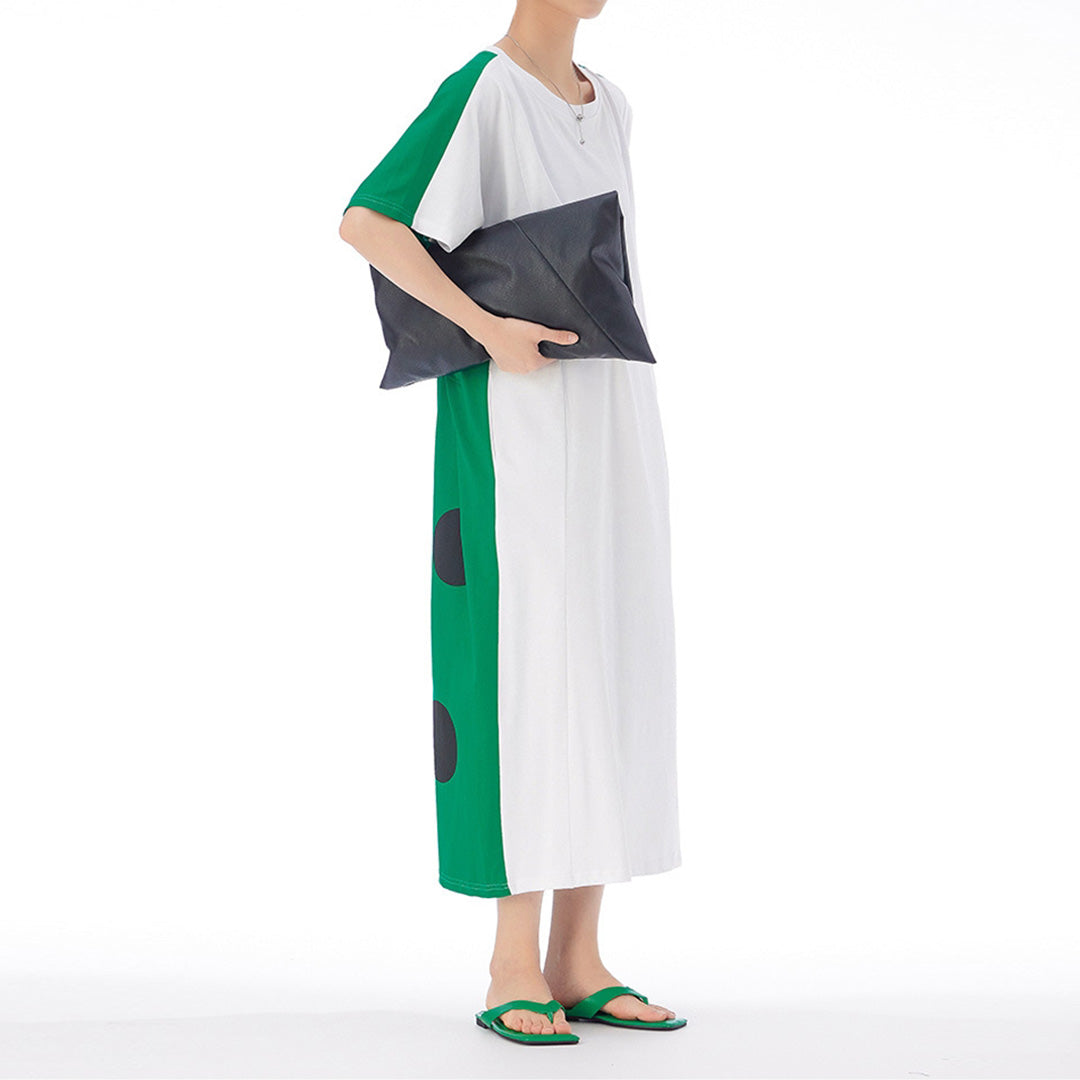 Back Green Dot Print Cotton Dress