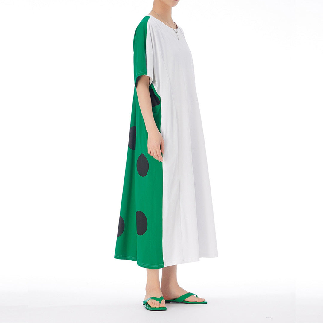 Back Green Dot Print Cotton Dress