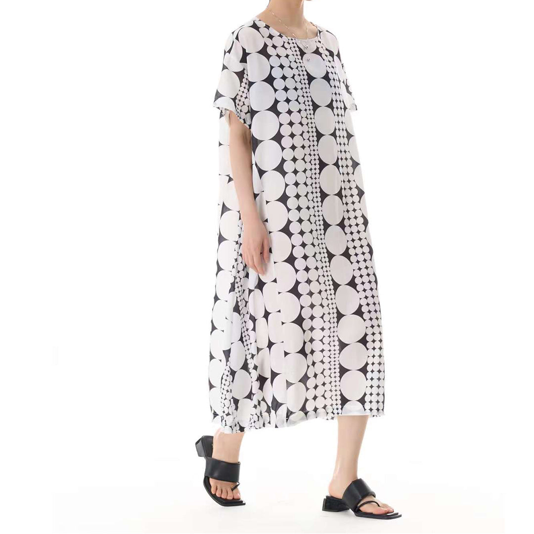 In Stock Groups of Dots Pattern Loose Fit Cotton Shirt Dress