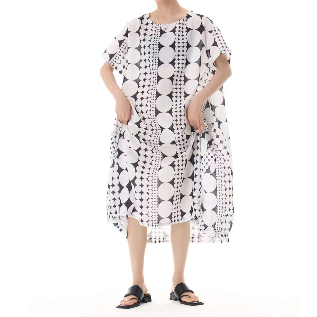 In Stock Groups of Dots Pattern Loose Fit Cotton Shirt Dress