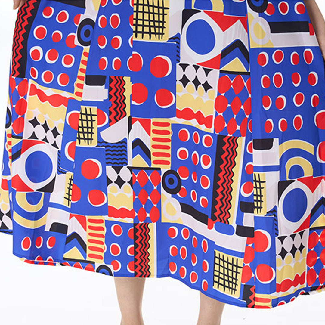 Colourful Geometry Pattern Sleeveless Loose Fit Dress Available in Two Colours