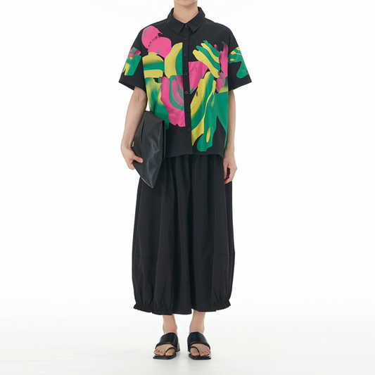 Artistic Bold Colour Prints Cotton Short Sleeves Shirt