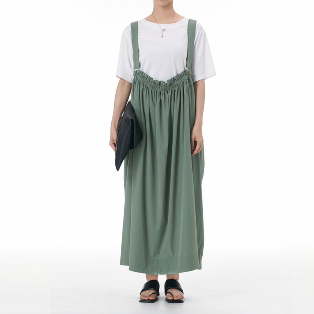 Flower Bulb Shape Dungaree Dress Available in Green and White