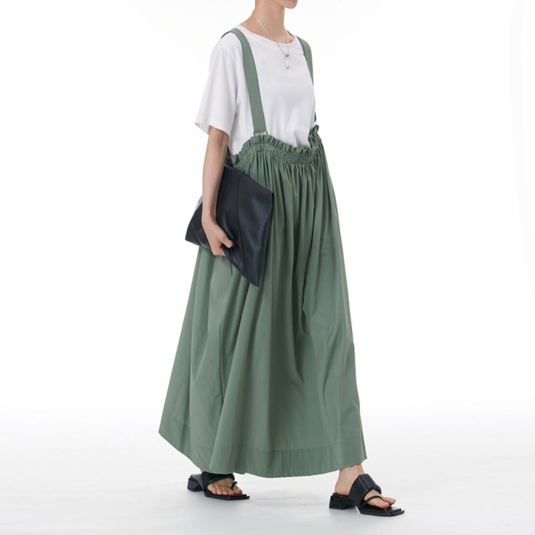 Flower Bulb Shape Dungaree Dress Available in Green and White