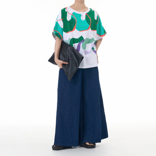 Contrast Colour Green Pattern Print Oversize Top