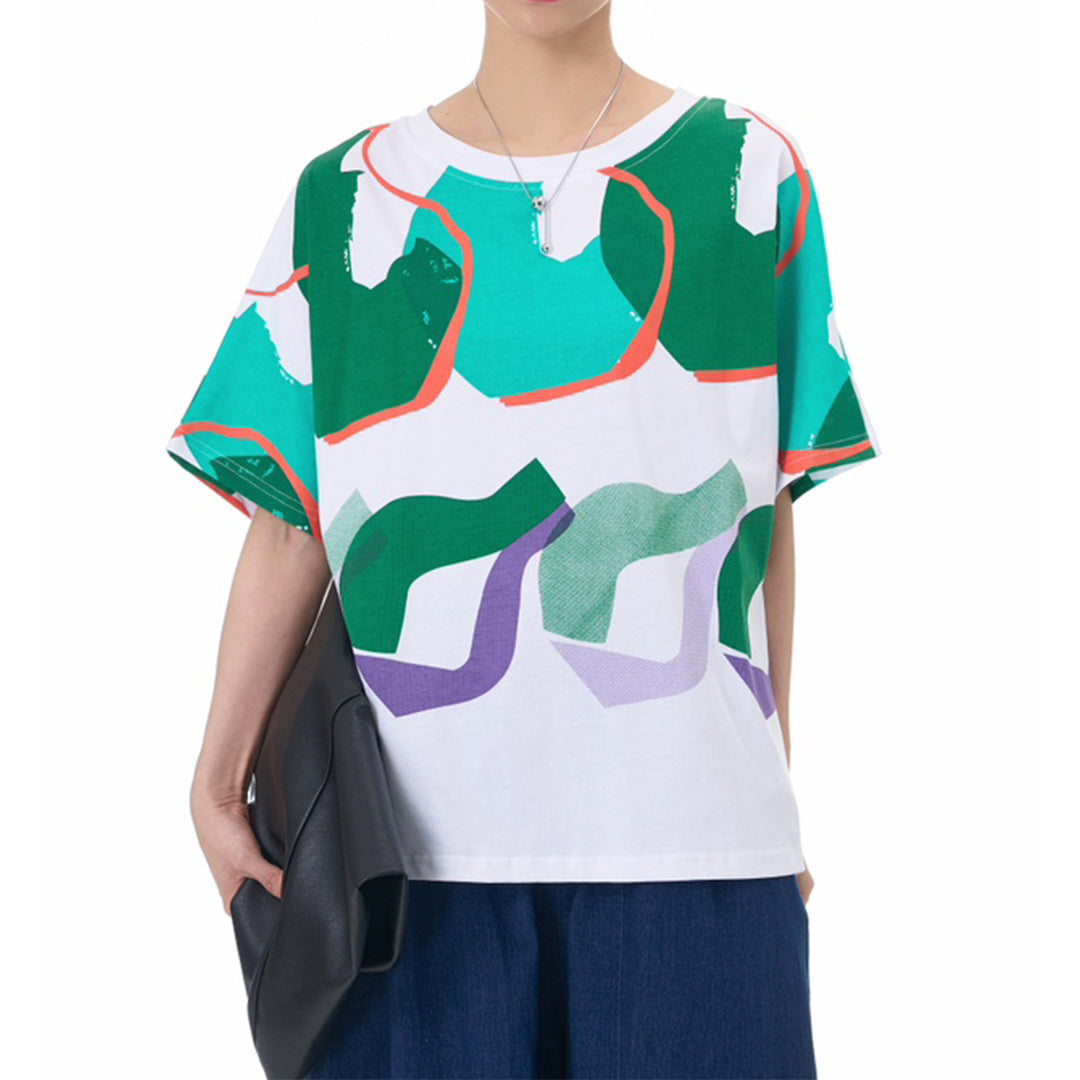 Contrast Colour Green Pattern Print Oversize Top