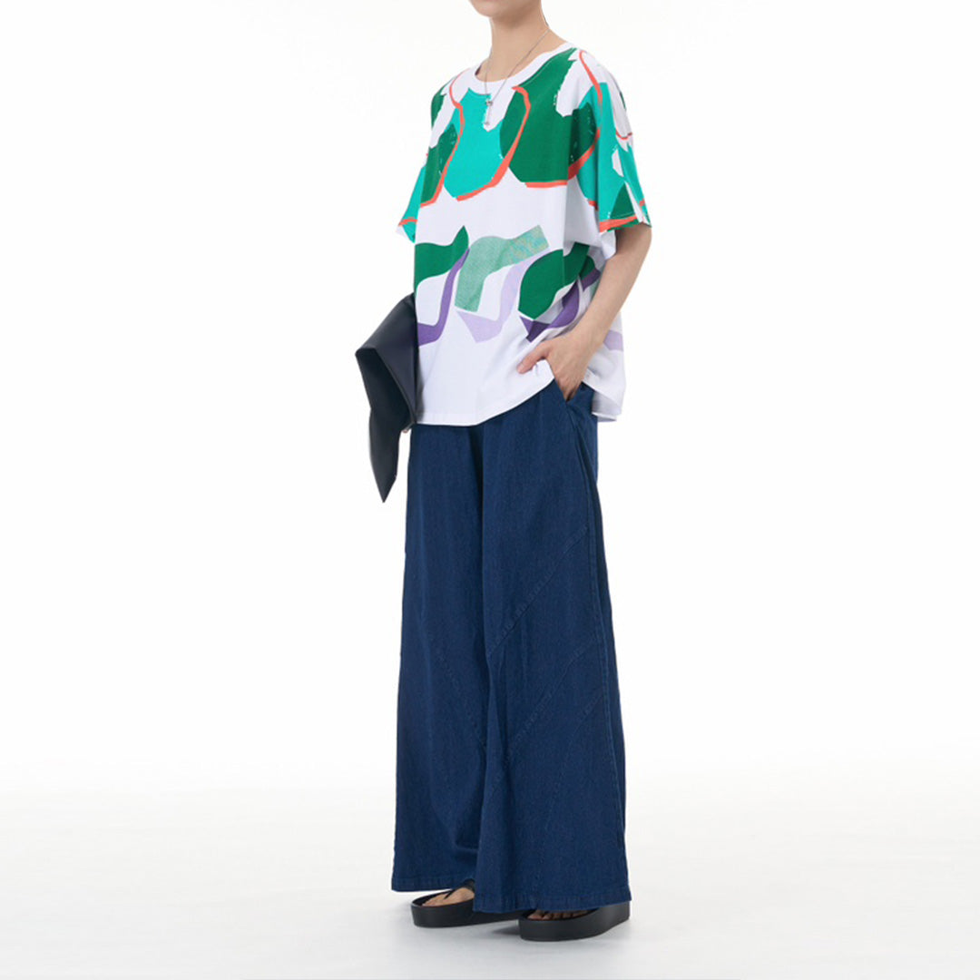 Contrast Colour Green Pattern Print Oversize Top