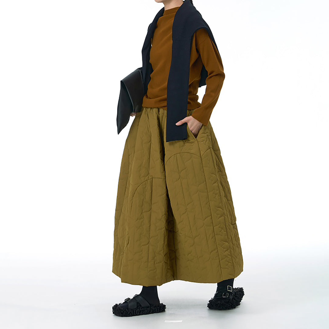 Winter Essential Tulip-Shaped Quilted Thick Skirt Available in Black and Mustard