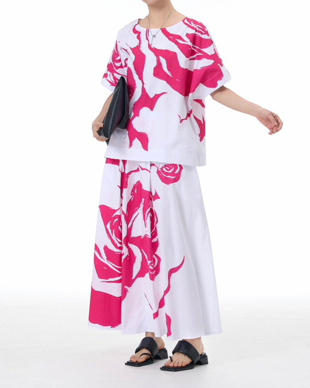 Abstract Flower Print Short Sleeves Cotton Shirt