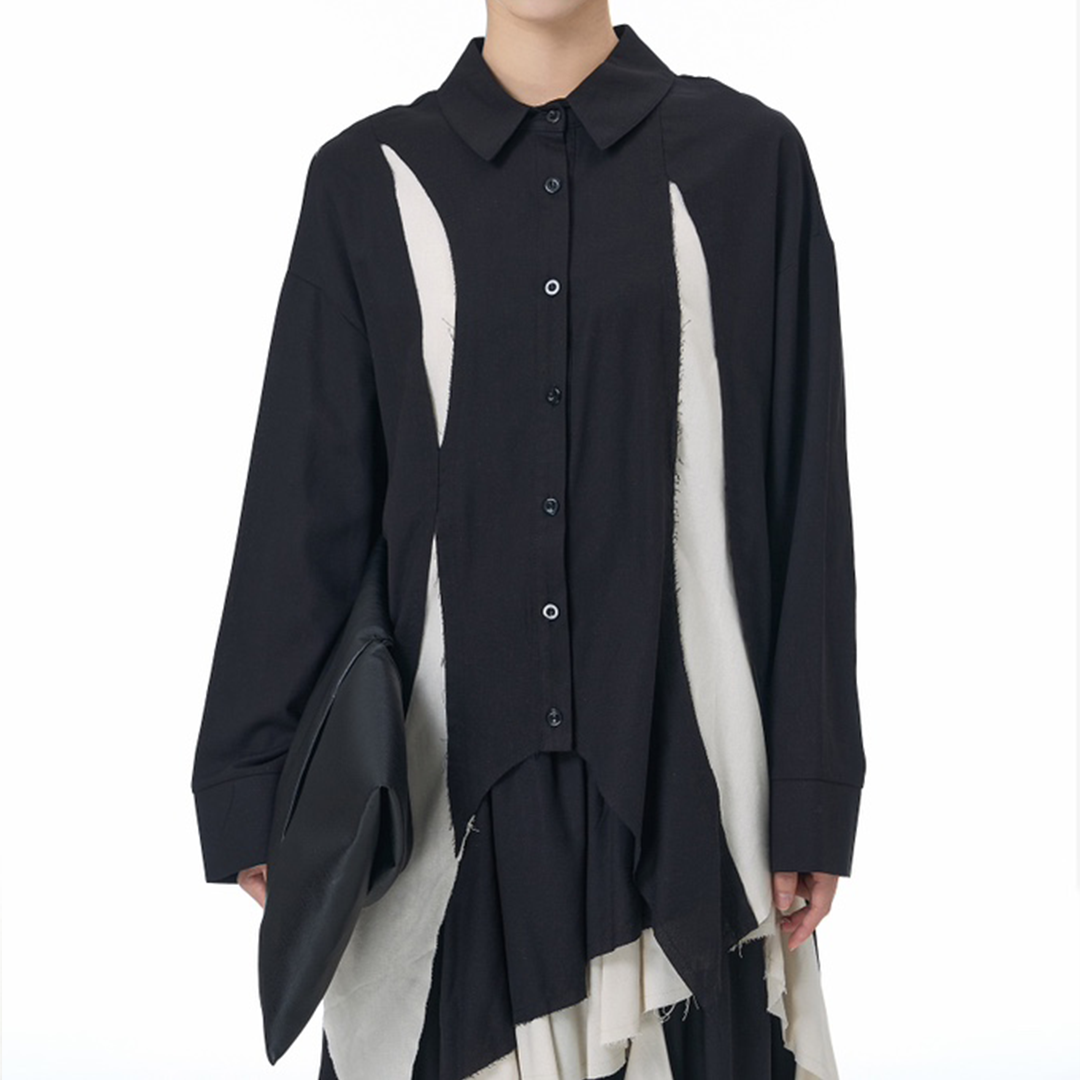 Designer Cotton-Linen Shirt and Skirt with Contrasting Ruffled Hem