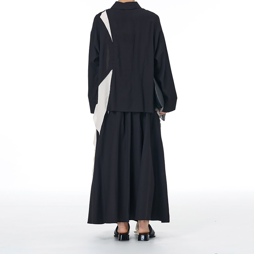 Designer Cotton-Linen Shirt and Skirt with Contrasting Ruffled Hem
