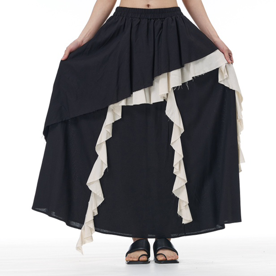 Designer Cotton-Linen Shirt and Skirt with Contrasting Ruffled Hem