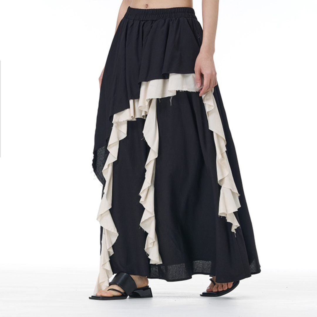 Designer Cotton-Linen Shirt and Skirt with Contrasting Ruffled Hem