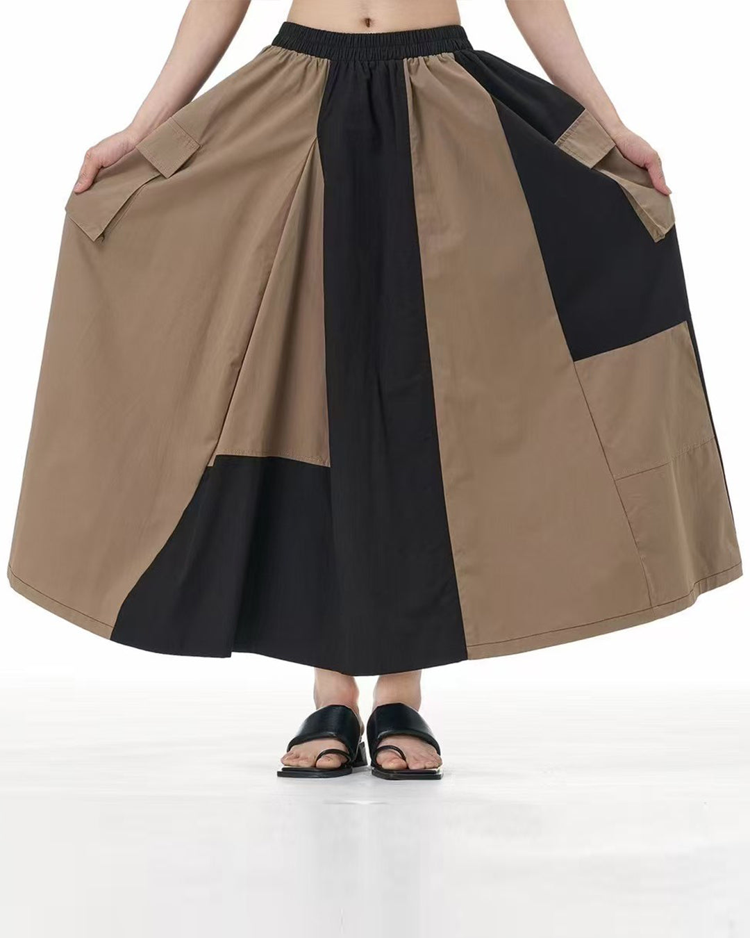 Colorblock Cargo-Style Skirt