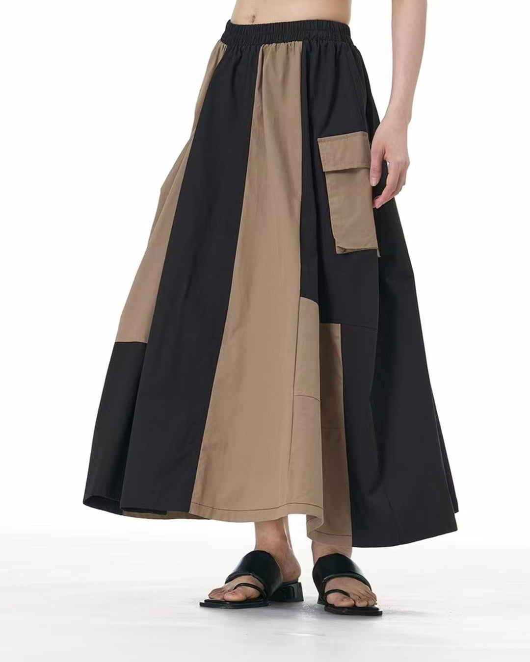 Colorblock Cargo-Style Skirt