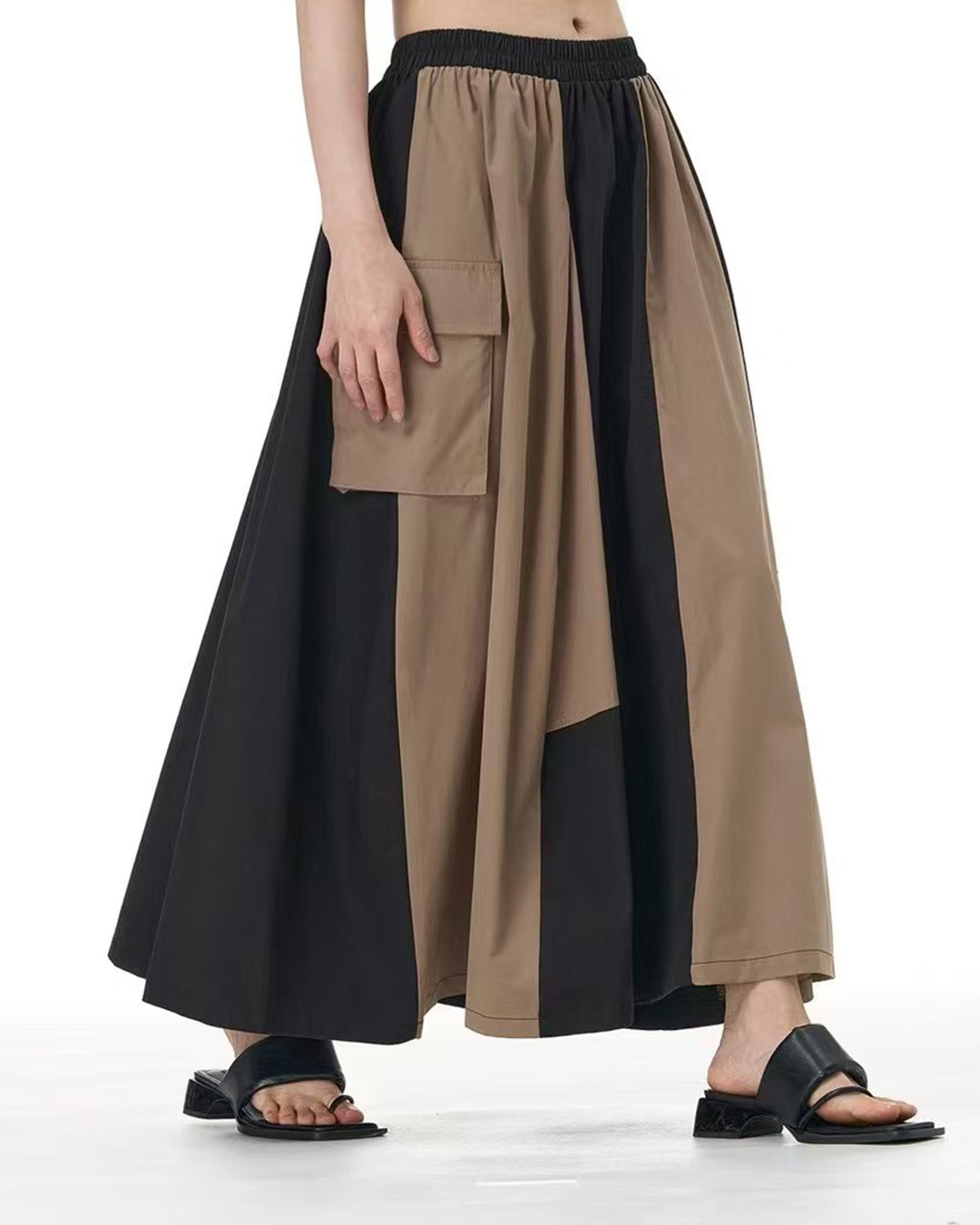 Colorblock Cargo-Style Skirt