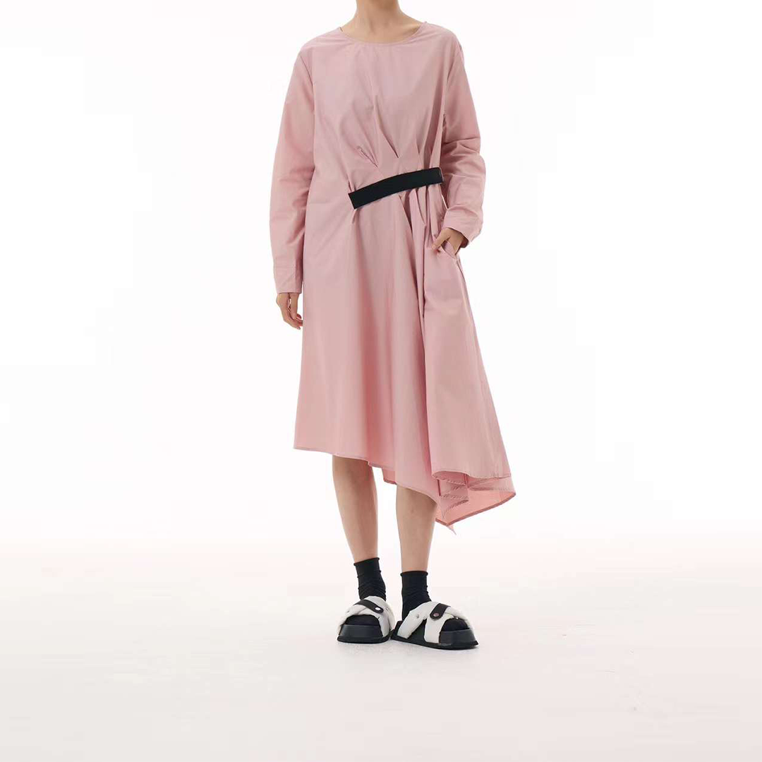 Pink Pleated Dress with Elastic Waist Band