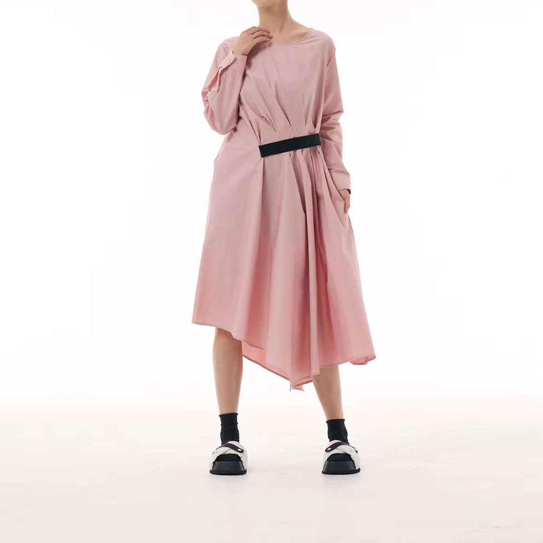 Pink Pleated Dress with Elastic Waist Band