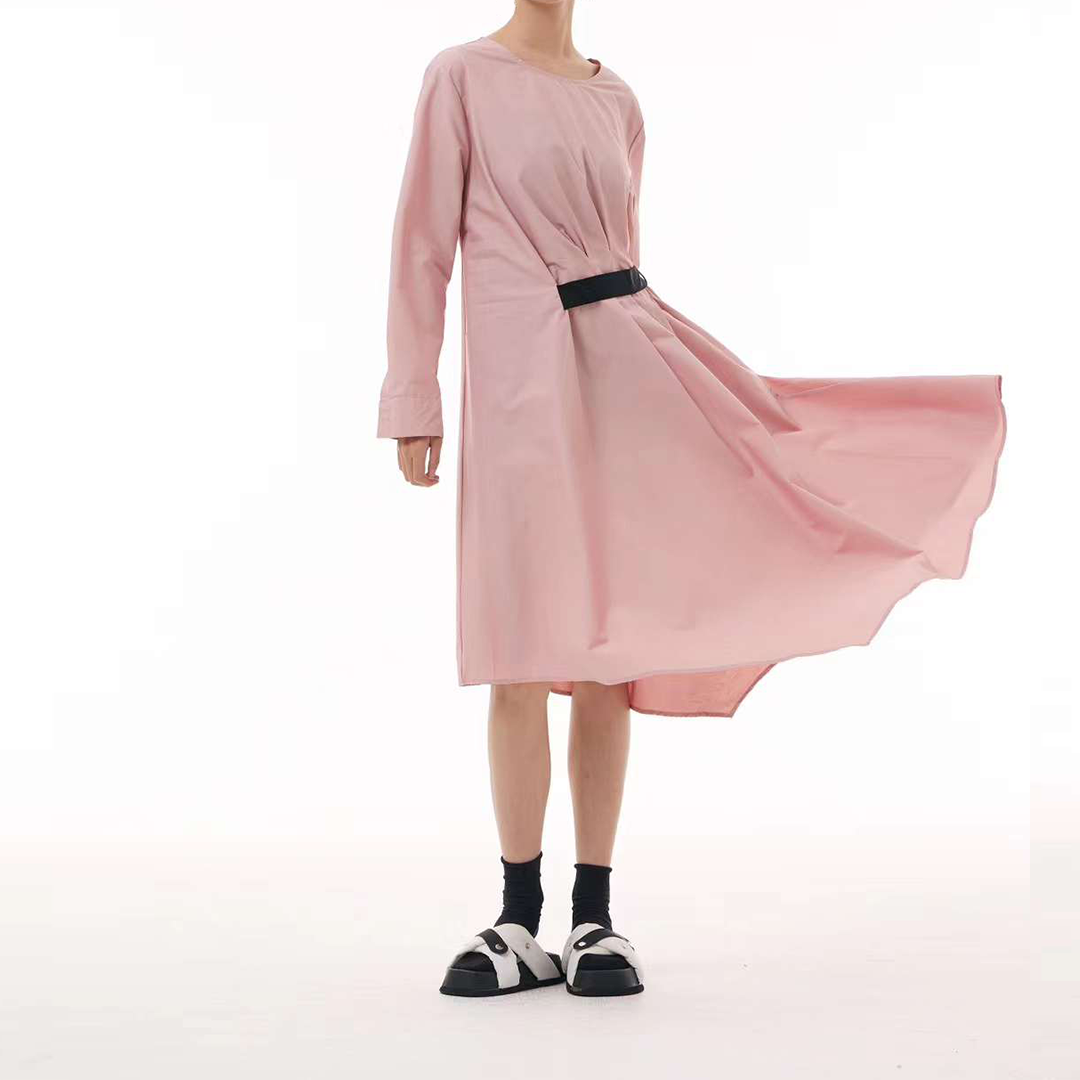 Pink Pleated Dress with Elastic Waist Band