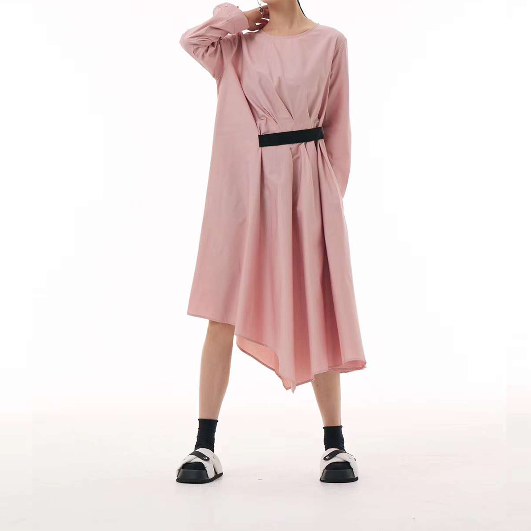 Pink Pleated Dress with Elastic Waist Band