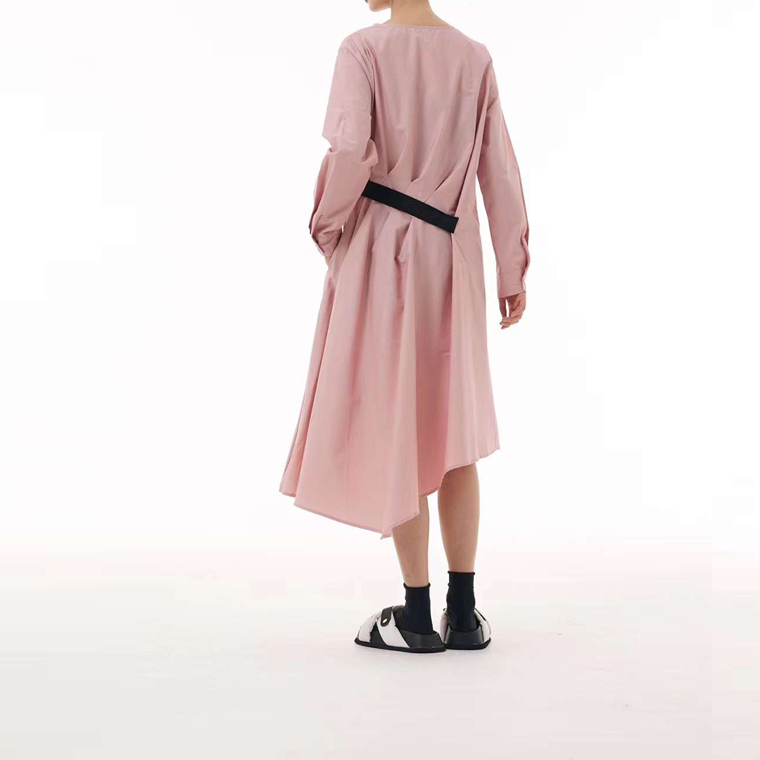 Pink Pleated Dress with Elastic Waist Band