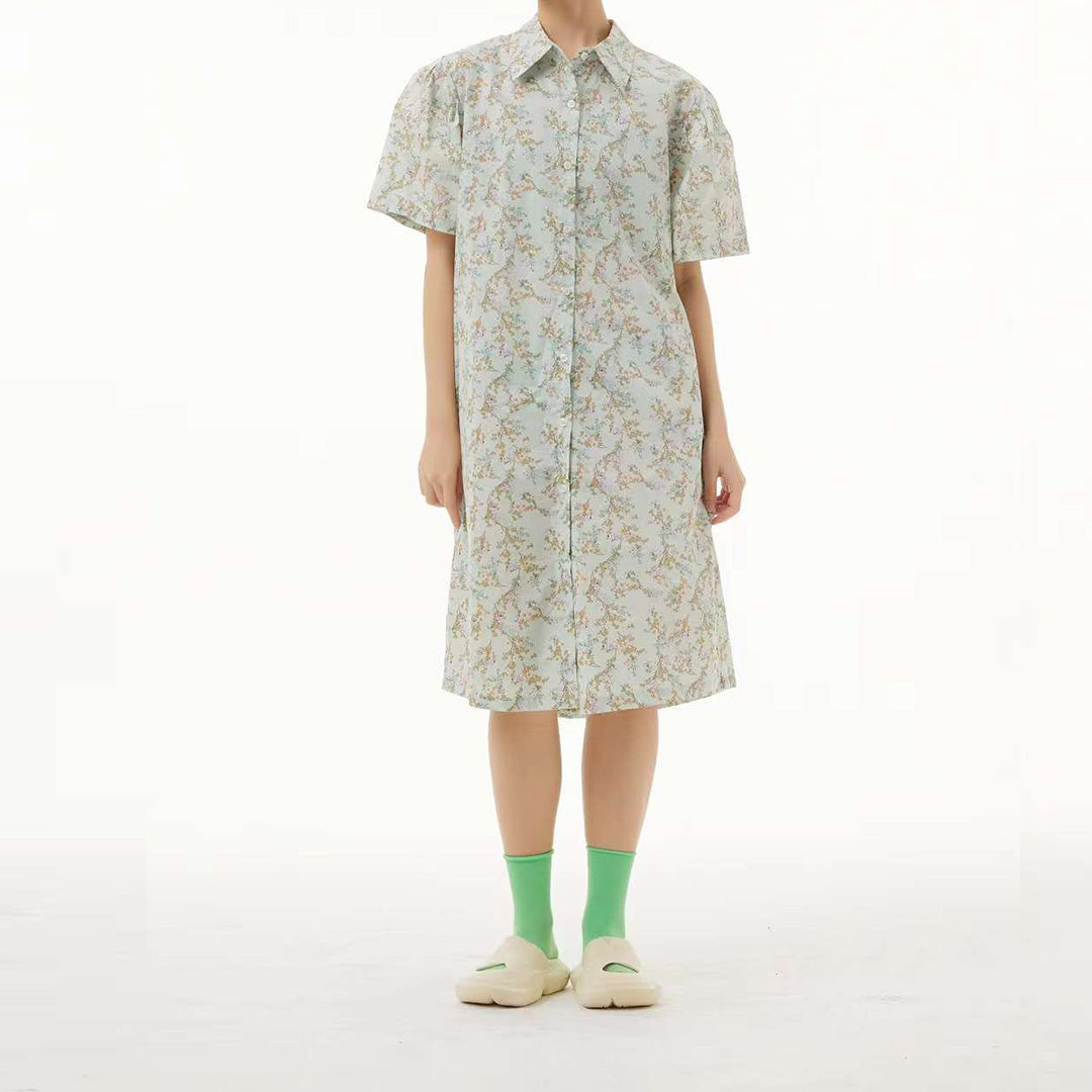 In Stock Floral Print Cute Cotton Dress