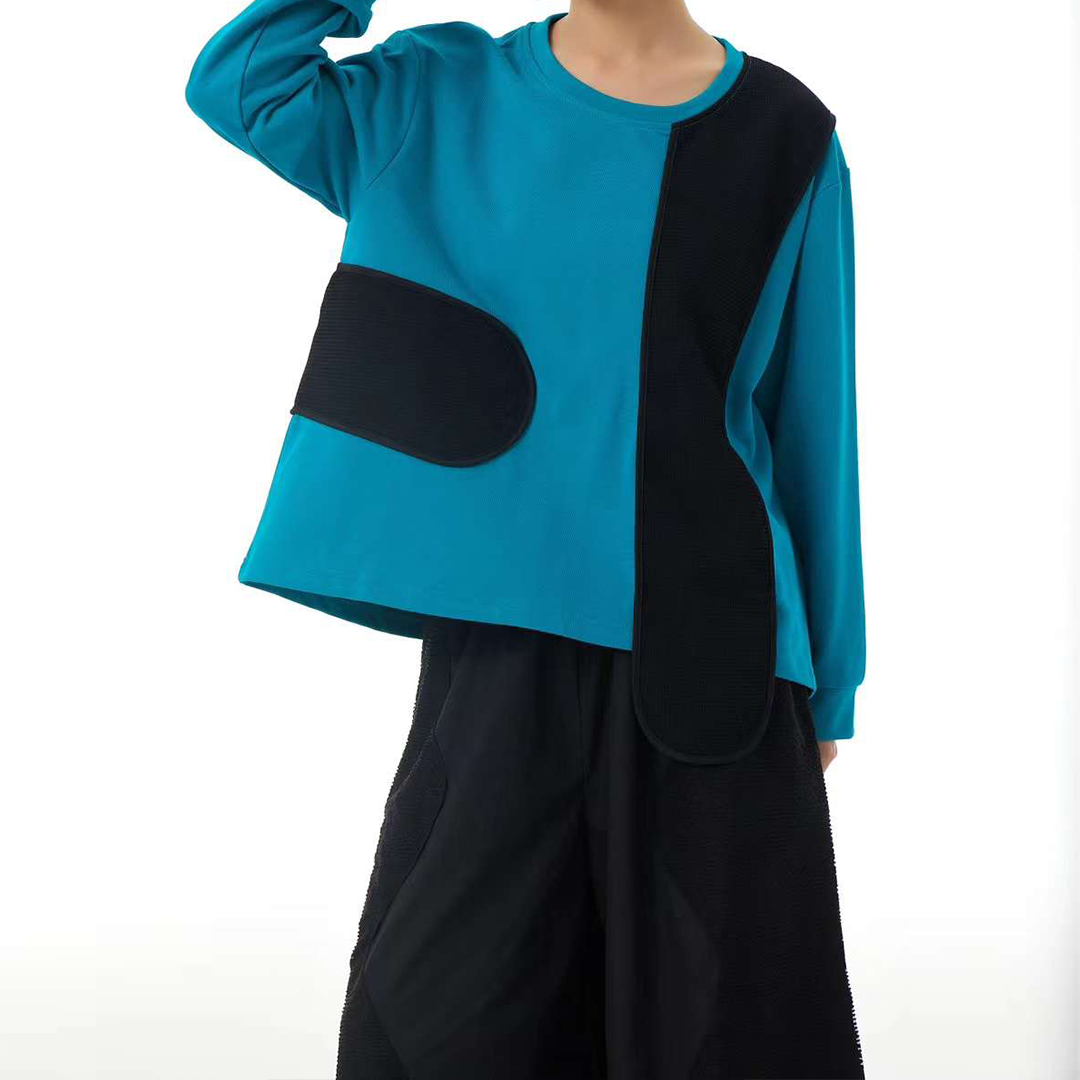 Contrast Blue Patchworks Jumper