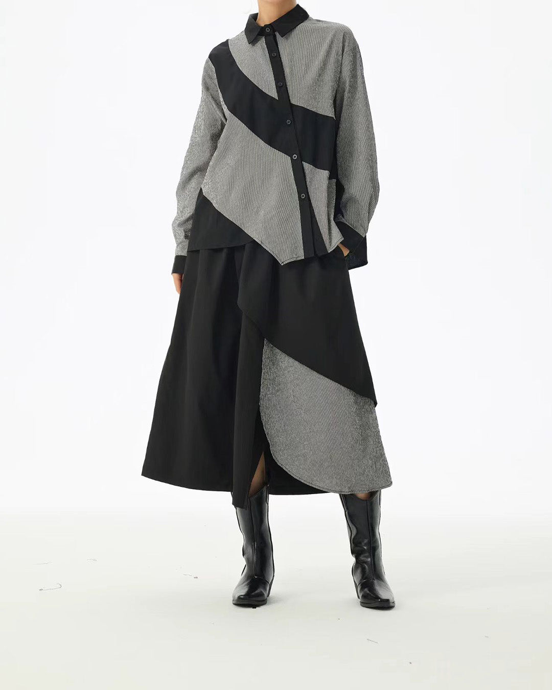 Artful Diagonal Panel Top — Long Sleeves