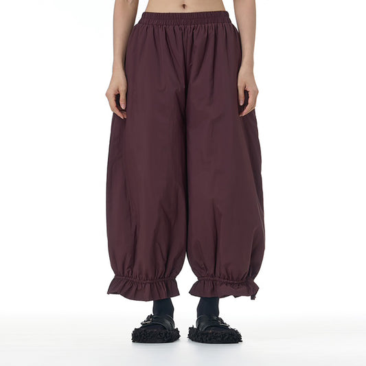 Warm Puff Balloon-Leg Pants with Ruffled Ankles