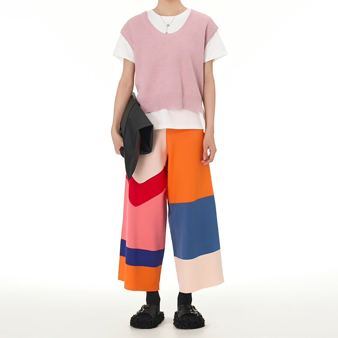 Colour block Knit Sweater Pants
