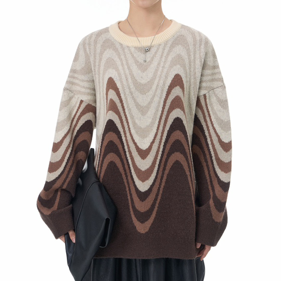 Wavy Knitted Pattern Loose Fit Jersey