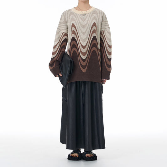 Wavy Knitted Pattern Loose Fit Jersey