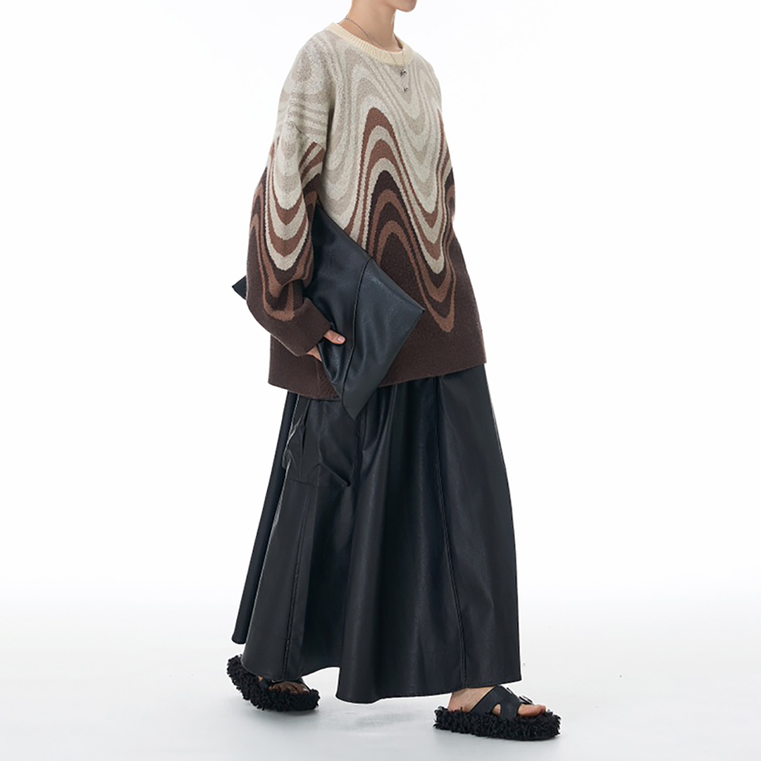 Wavy Knitted Pattern Loose Fit Jersey