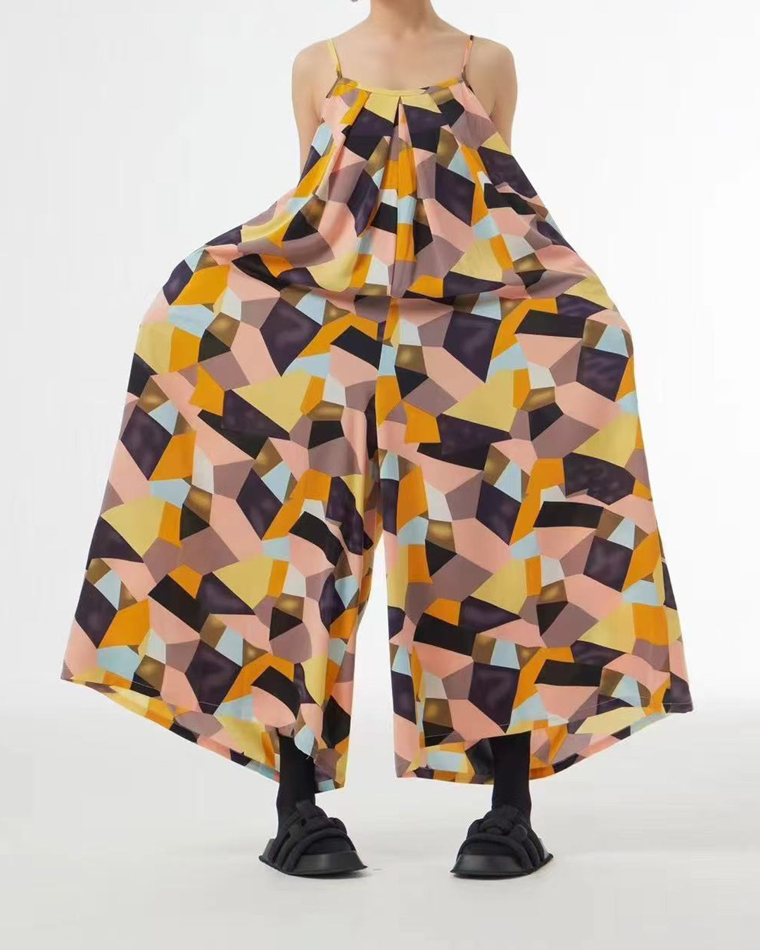 Colourful Geometric Pattern Print Wide Leg Jumpsuit