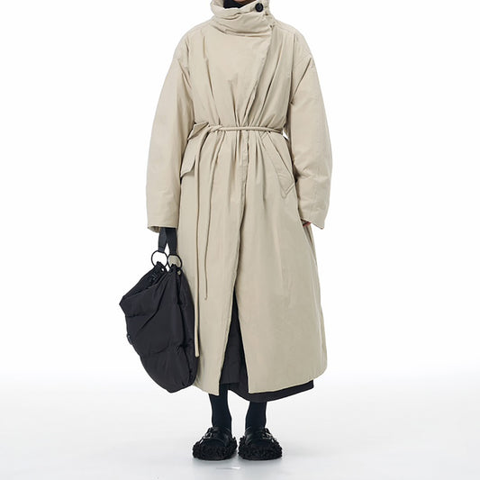 Design-Focused Down Coat with Waist Pouch Detail