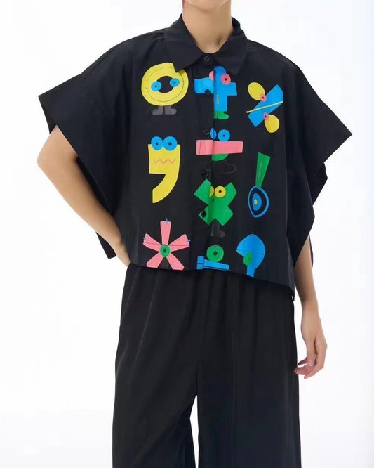 Funky Puctuation Print Shirt Available in Black and White