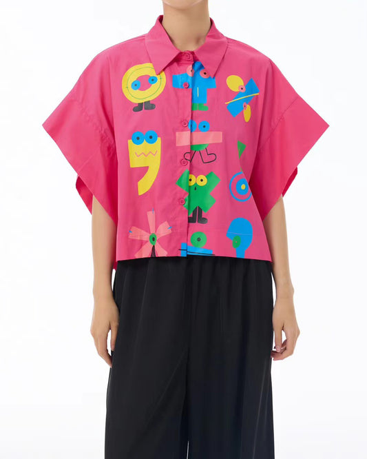 Funky Punctuation Print Shirt in Pink