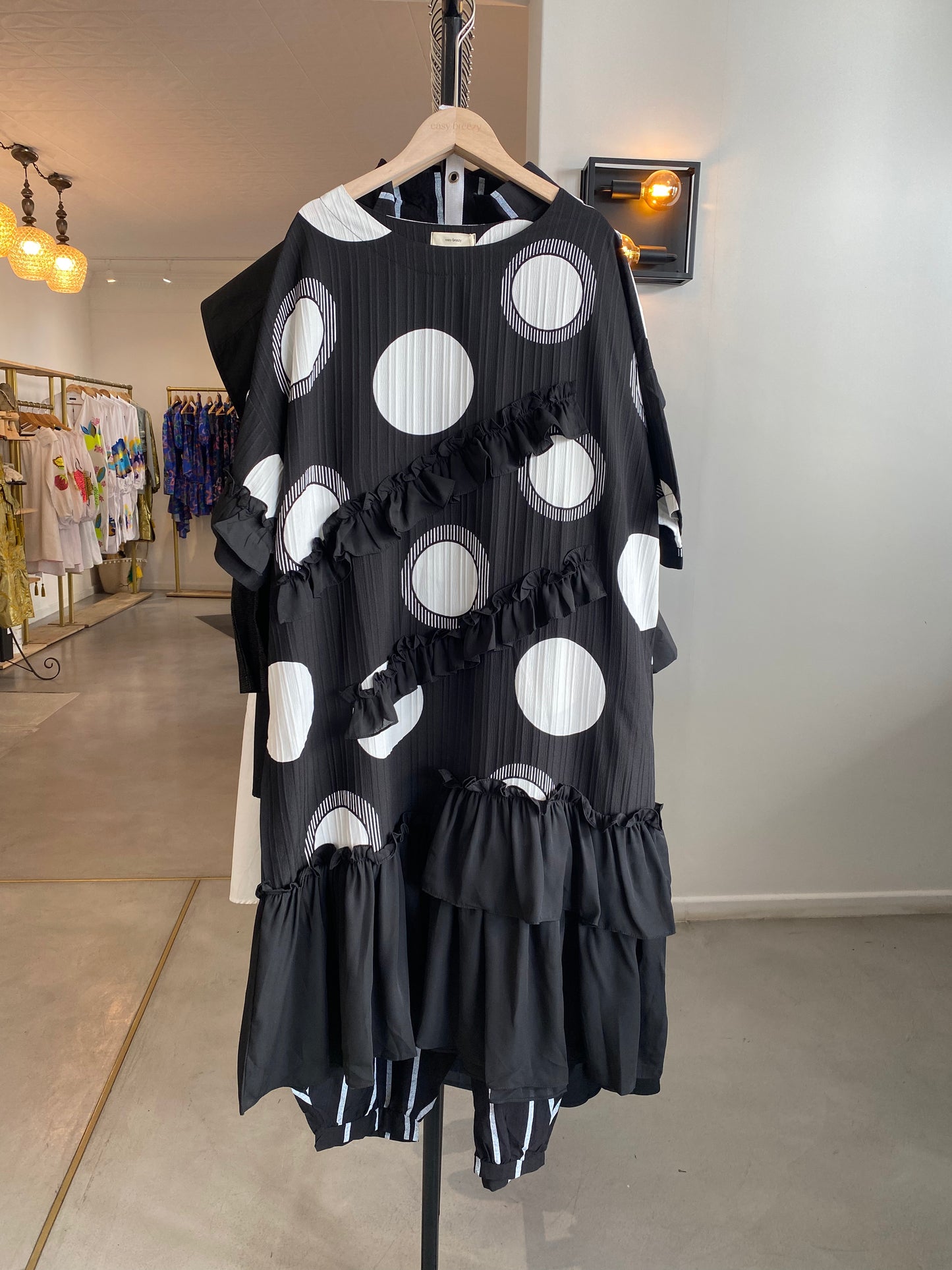 Dot Print Texture Fabrics Ruffle Decoration Loose Fit Dress