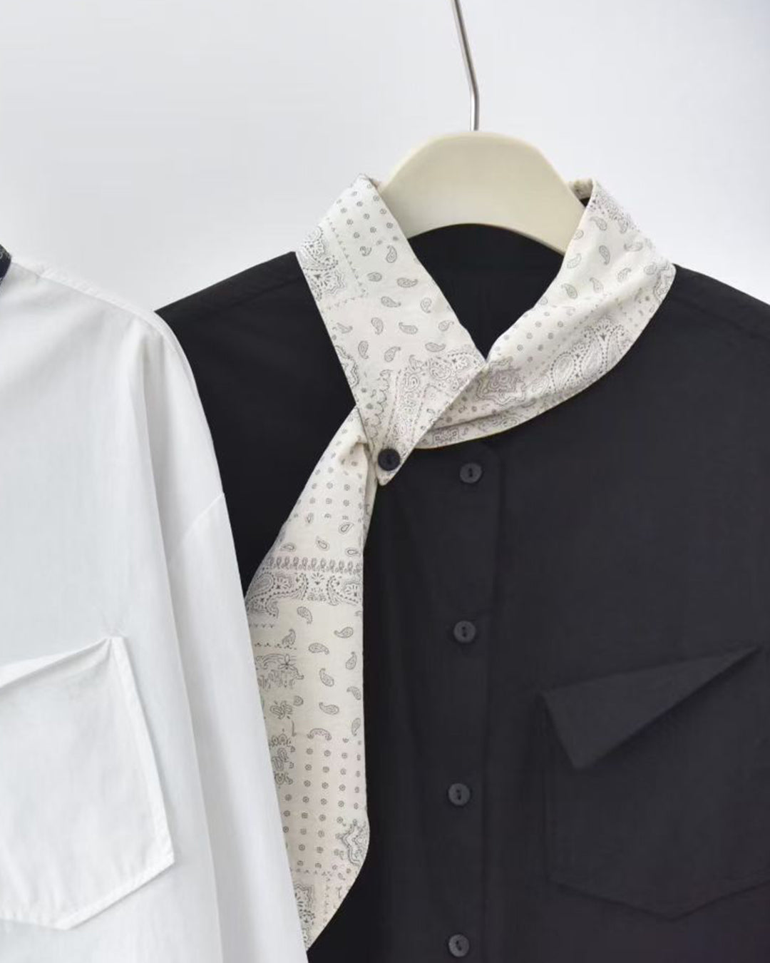 Shirt with Scarf Detail and Slanted Pocket